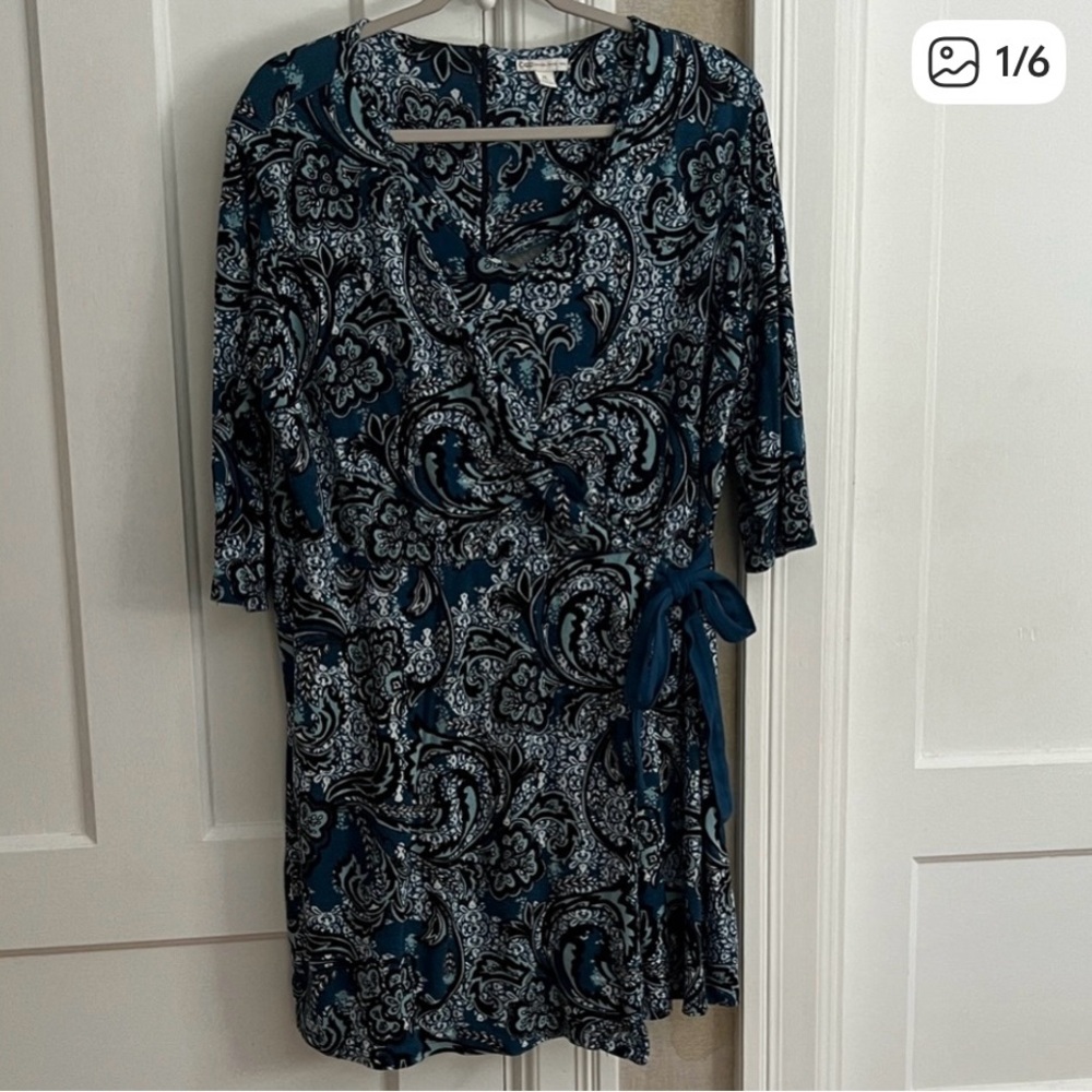 Cato Teal and Black Paisley Dress